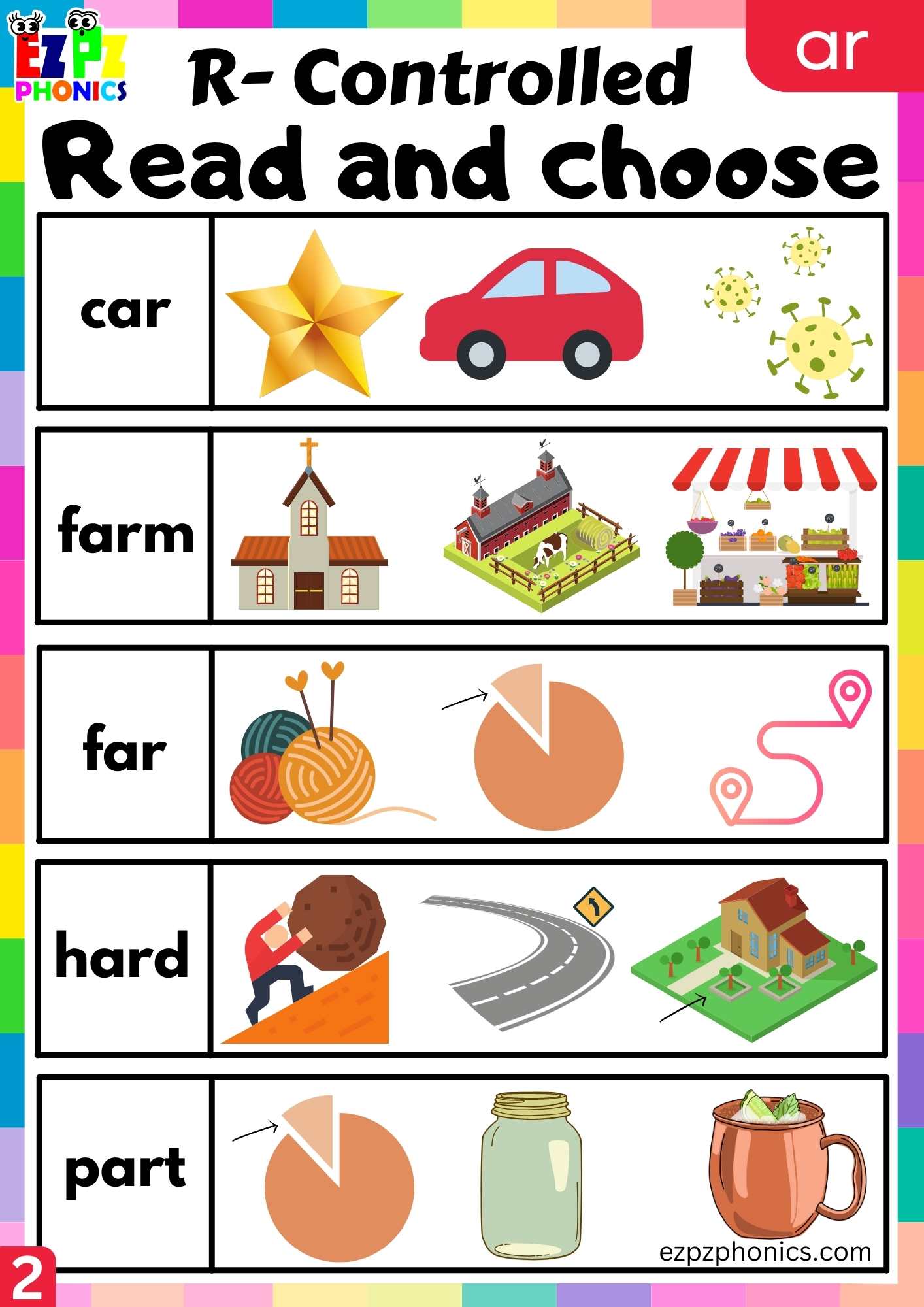 Read and choose activity for ar words R controlled vowels phonics group 2